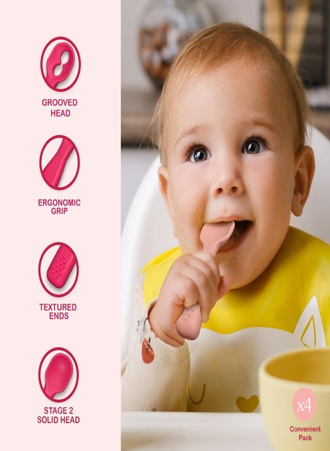 SPERRIC Silicone Baby Spoon Set | Baby Spoons Self Feeding 6 Months | BPA Free Baby Led Weaning Spoons Stage 1 & 2 for Kids 6+ Months | Silicone Baby Feeding Spoon Set - 4 Spoons, Dark/Light Pink - Image 5
